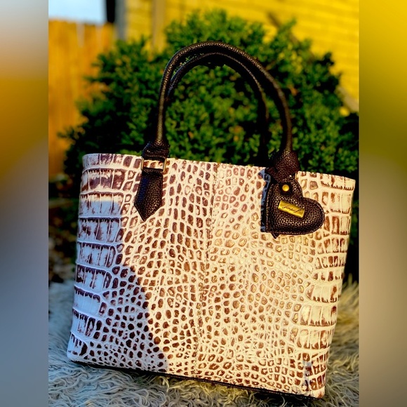 Genuine leather Handbags - Large women’s chocolate, brown crocodile skin print purse shoulder bag (H)
